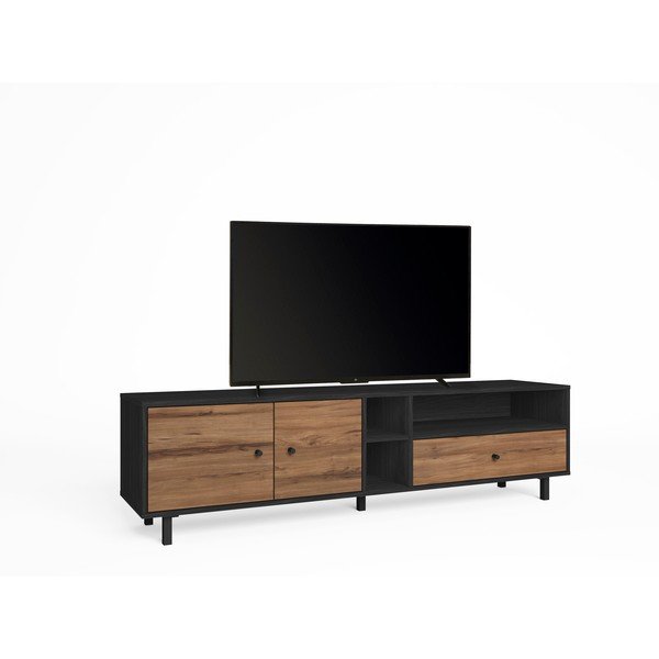 Tavolo TV nero/naturale in noce 180x47 cm Roald - Marckeric-image-2