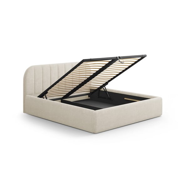 Letto matrimoniale imbottito color crema con contenitore con rete inclusa 140x200 cm Juno – Windsor & Co Sofas-image-3