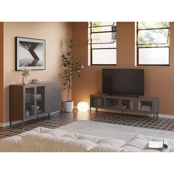 Mobile TV grigio in metallo 160x50x35 cm Fayna – Marckeric-image-1