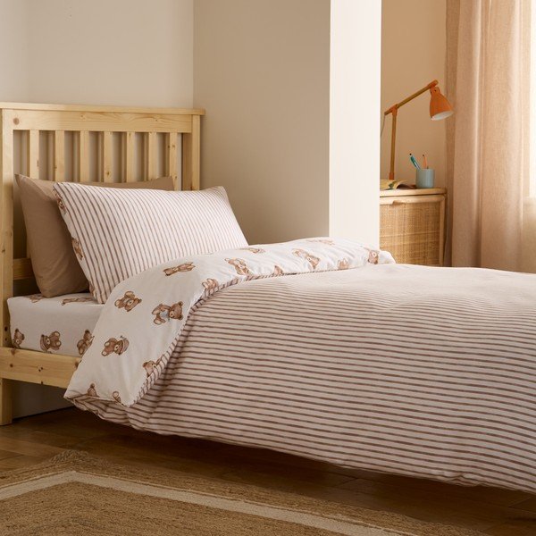 Set copripiumino e federa da bambini color crema in flanella per letto singolo 120x150 cm Brushed Teddy Bear – Catherine Lansfield-image-1