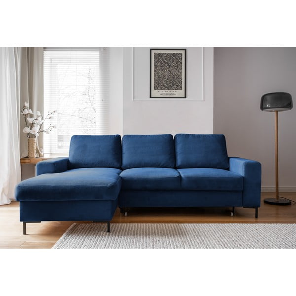 Divano letto angolare in velluto a coste blu scuro (angolo sinistro) Lofty Lilly - Miuform-image-1