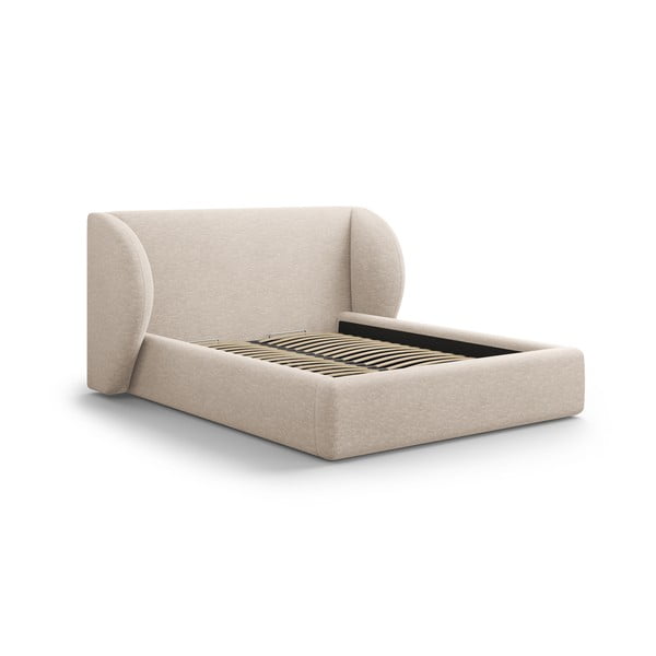 Letto matrimoniale imbottito beige con contenitore con rete inclusa 180x200 cm Miley – Micadoni 