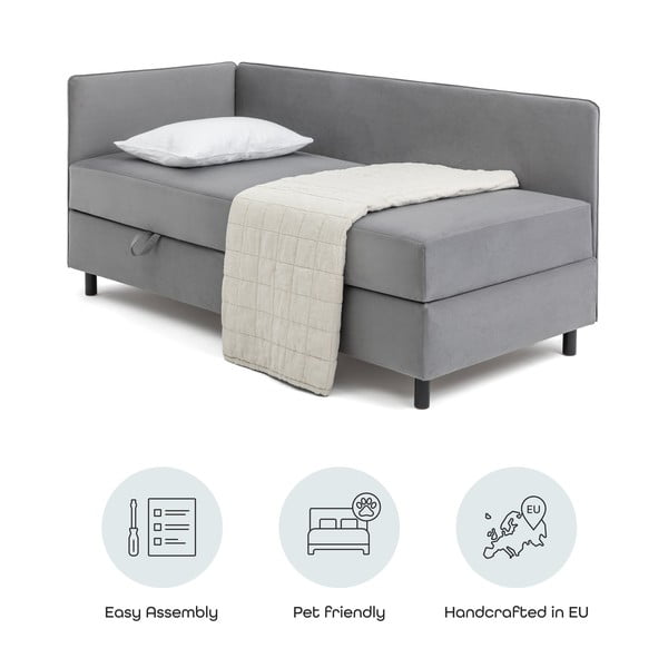 Letto singolo imbottito grigio con contenitore con materasso incluso 90x200 cm Avela – Bonami Selection-image-4