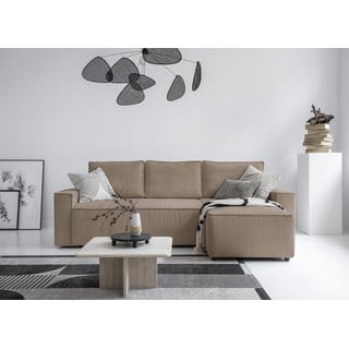 Divano letto angolare in velluto a coste beige Brave Dave - Miuform