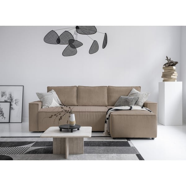 Divano letto angolare in velluto a coste beige Brave Dave - Miuform-image-1