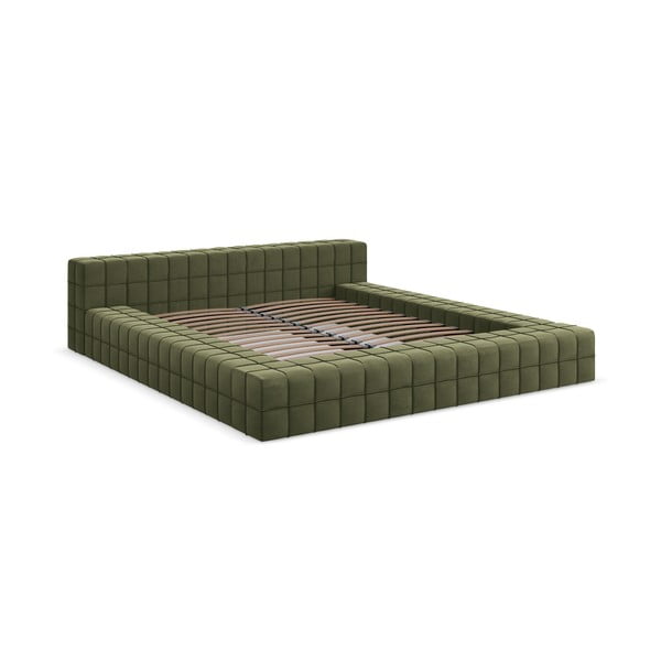 Letto matrimoniale imbottito verde con griglia 160x200 cm Akela - Makamii