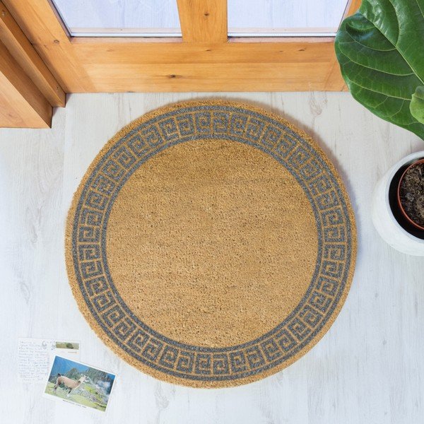 Stuoia rotonda grigia in cocco naturale Bordo greco, ⌀ 70 cm - Artsy Doormats-image-1