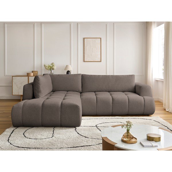 Divano angolare grigio tortora allungabile e con contenitore (penisola a sinistra/a L) con rivestimento in ciniglia Fuji – Bobochic Paris-image-1