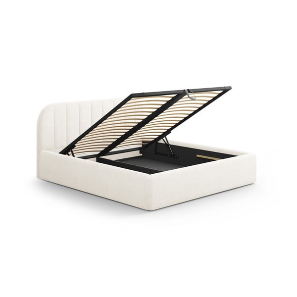 Letto matrimoniale imbottito avorio con contenitore con rete inclusa 140x200 cm Juno – Windsor & Co Sofas-image-3