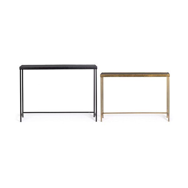 Set di tavoli consolle neri/dorati con piano in vetro 2 pz 26x107 cm Yamir – Bizzotto-image-2