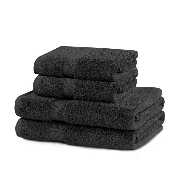 Set di asciugamani per viso e corpo tipo terry grigio scuro in cotone 4 pz Marina – Restilo