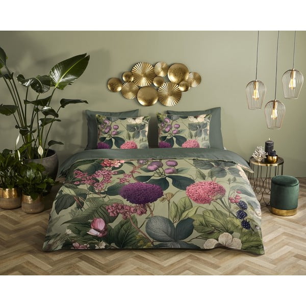 Set copripiumino e federa color kaki in raso di cotone per letto singolo ed esteso 140x220 cm Onaz – Descanso-image-1