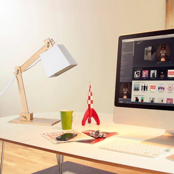 Lampada da tavolo bianca con struttura in legno Erasmo - SULION-image-1