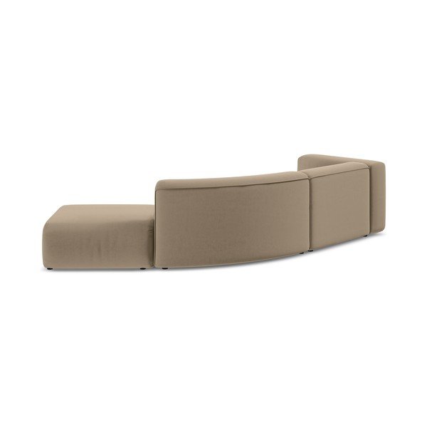 Chaise longue beige (con penisola a destra) con rivestimento in velluto Ekahi – Makamii-image-4