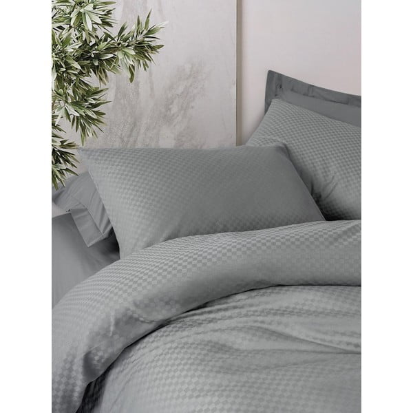 Set copripiumino e federa grigio in cotone renforcé per letto singolo 140x200 cm Checkered – Mila Home Luxury-image-2