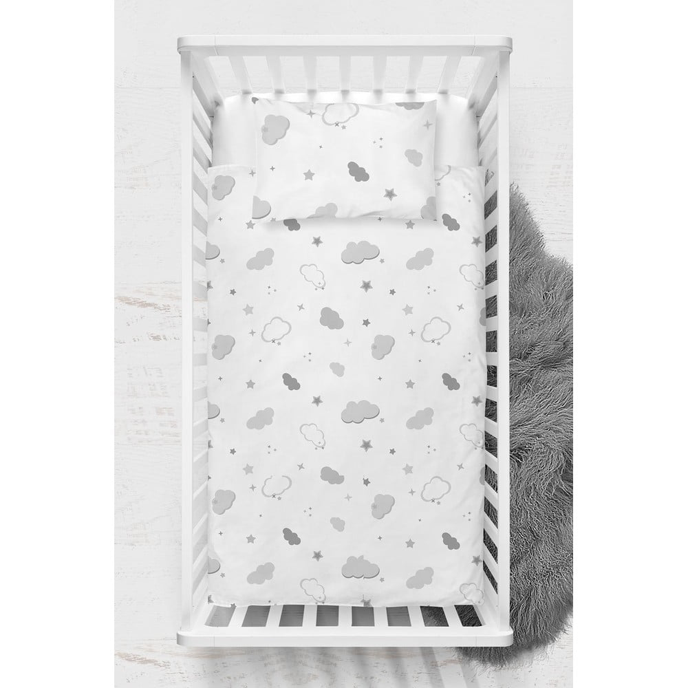 Set copripiumino e federa da bambini bianco in cotone renforcé per culla 100x150 cm Bulut – Mijolnir | Biancheria da letto per bambini