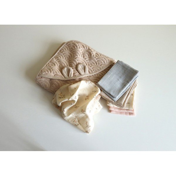 Asciugamano con cappuccio da bambini beige in cotone organico 80x80 cm Almond – Cam Cam Copenhagen-image-3