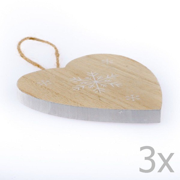 Set di 3 cuori pendenti in legno a forma di fiocco di neve, altezza 11 cm - Dakls