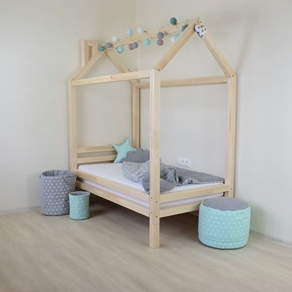Letto per bambini in legno di abete laccato Happy, 120 x 200 cm - Benlemi-image-1