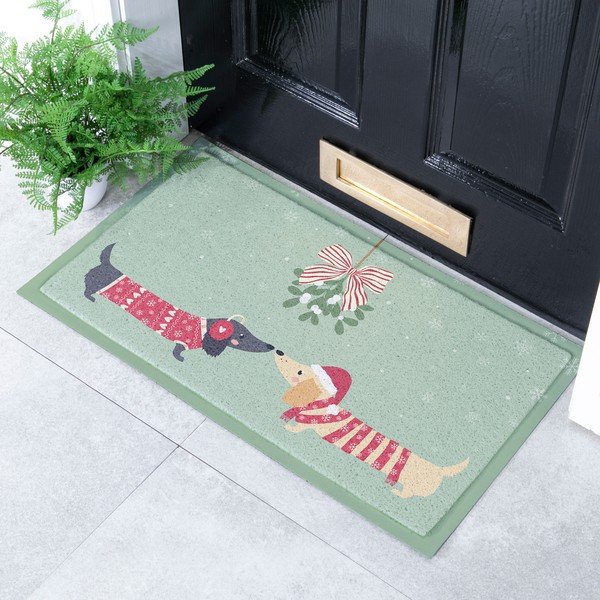 Zerbino in plastica riciclata a tema natalizio 40x70 cm Christmas Sausage Dogs – Artsy Doormats-image-1