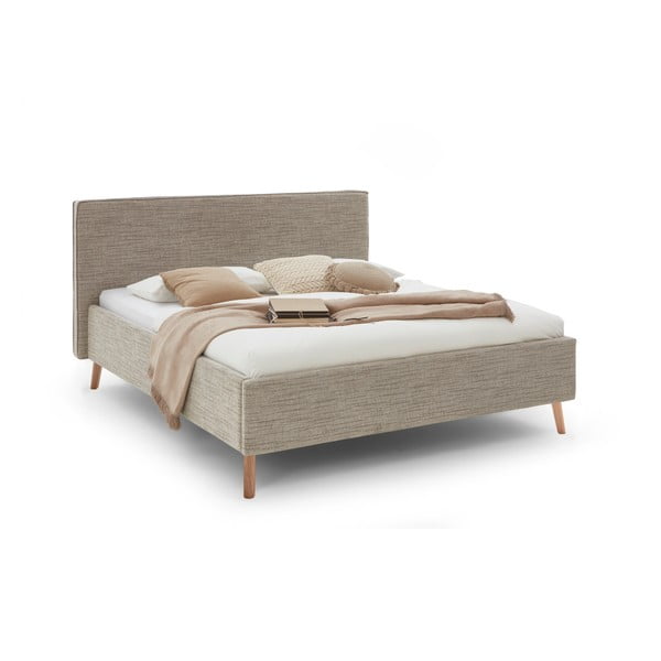 Letto matrimoniale imbottito beige con contenitore con rete inclusa 180x200 cm Riva – Meise Möbel-image-3
