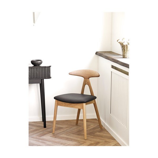 Sedia da pranzo nera/di colore naturale in rovere massiccio Lanuza – House Nordic-image-1