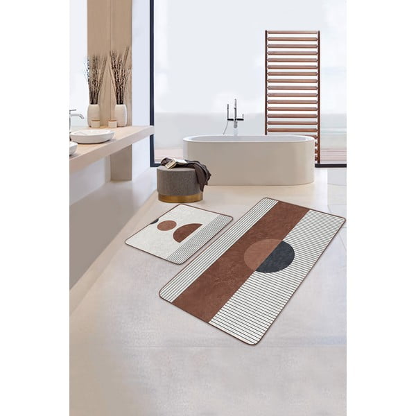 Tappetini da bagno bianco-marrone in set di 2 pezzi 60x100 cm - Mila Home-image-1