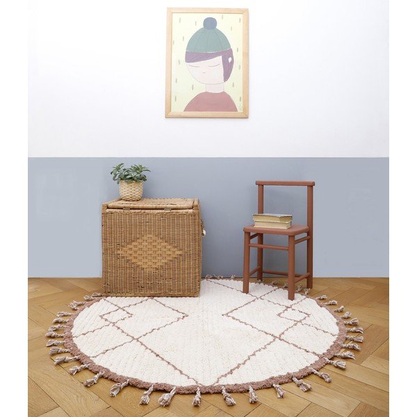 Tappeto a mano in cotone bianco e marrone, ø 120 cm Come - Nattiot-image-2