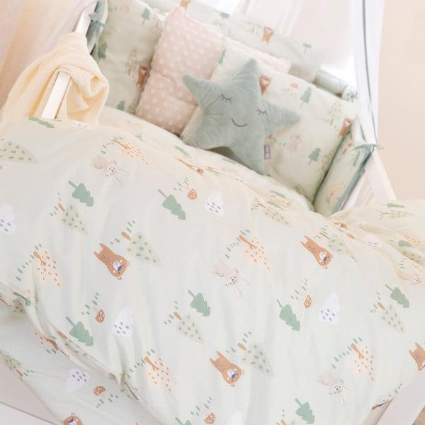 Set copripiumino e federa da bambini verde chiaro in cotone per culla 100x135 cm Woodland Buddies – Roba-image-4