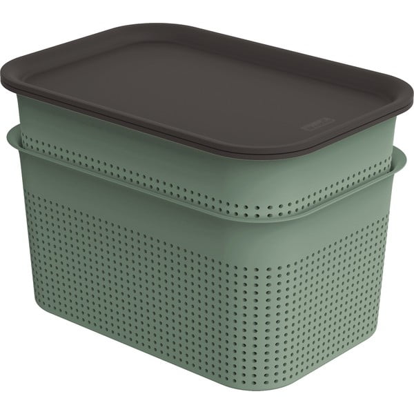 Set di 2 contenitori in plastica verdi con coperchio 18,5x26,5x18 cm Brisen - Rotho
