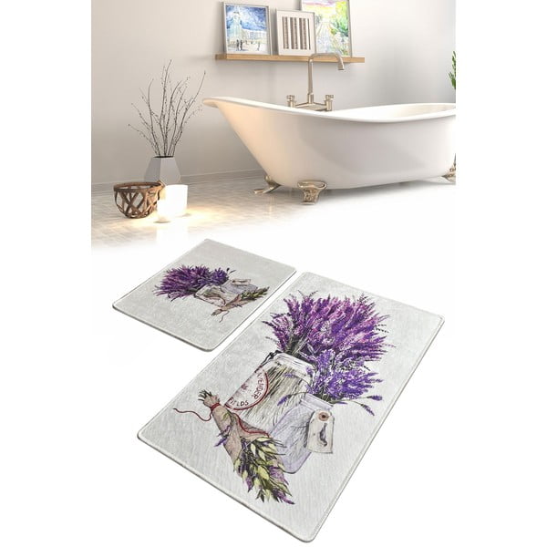 Set di tappetini per il bagno viola/grigio chiaro 2 pz 60x100 cm Purpura – Foutastic-image-2