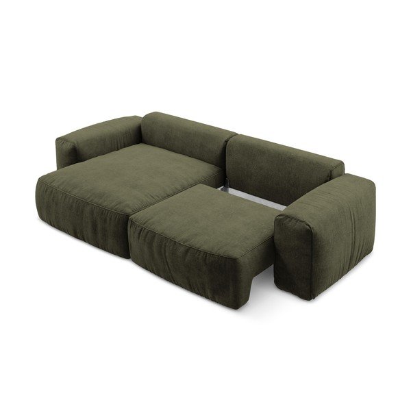Divano angolare verde allungabile (con penisola a sinistra/con chaise lounge) con rivestimento in ciniglia Kuki – Makamii-image-4