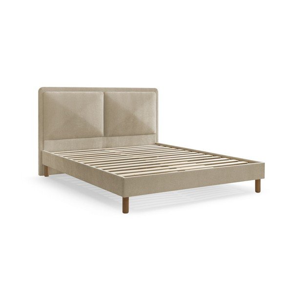 Letto matrimoniale imbottito beige imbottito con rete inclusa 140x190 cm Mara – Bobochic Paris