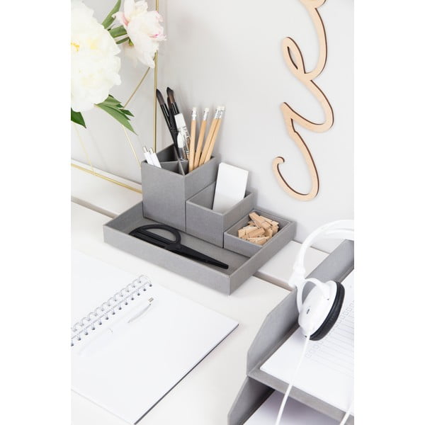 Organizer da scrivania grigio in 4 pezzi per strumenti di scrittura Lena - Bigso Box of Sweden-image-1