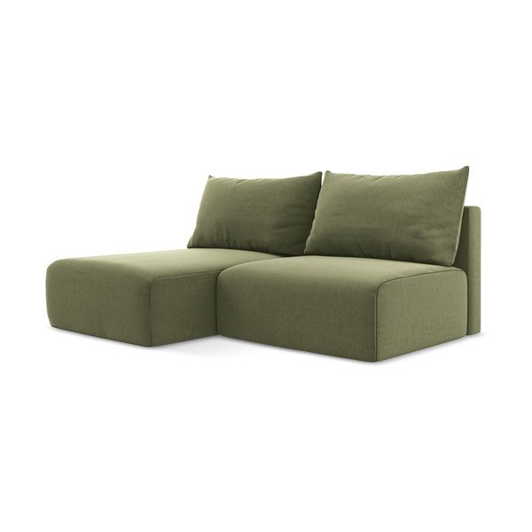 Divano angolare verde allungabile/con contenitore (con penisola a sinistra/con chaise lounge) con rivestimento in velluto Kalena – Makamii-image-2