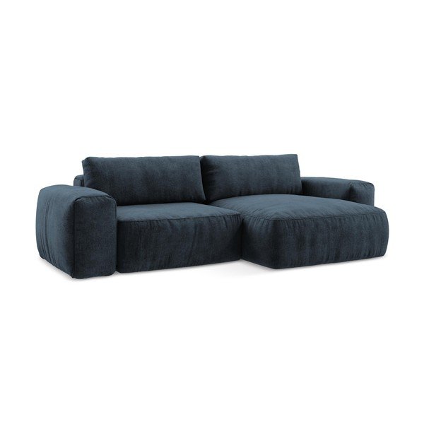 Divano angolare blu scuro allungabile (con penisola a destra/con chaise lounge) con rivestimento in ciniglia Kuki – Makamii-image-2