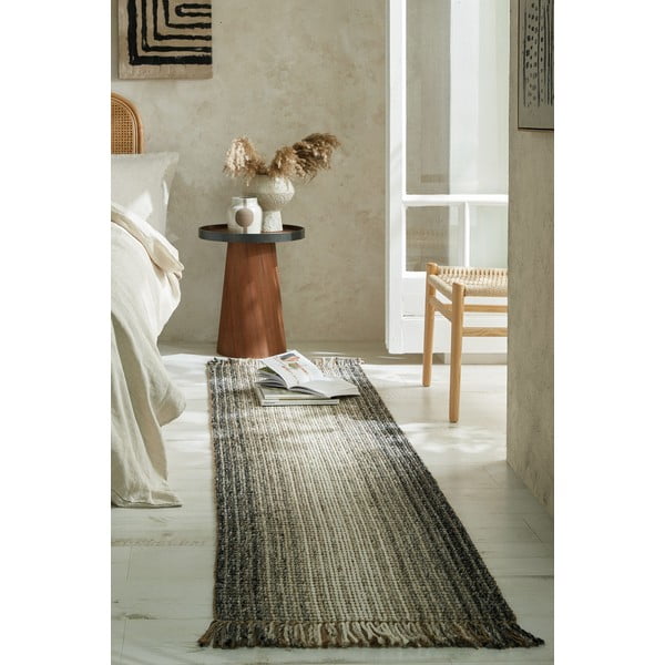 Passatoia grigia in misto iuta reversibile/tessuta a mano 60x230 cm – Flair Rugs-image-2
