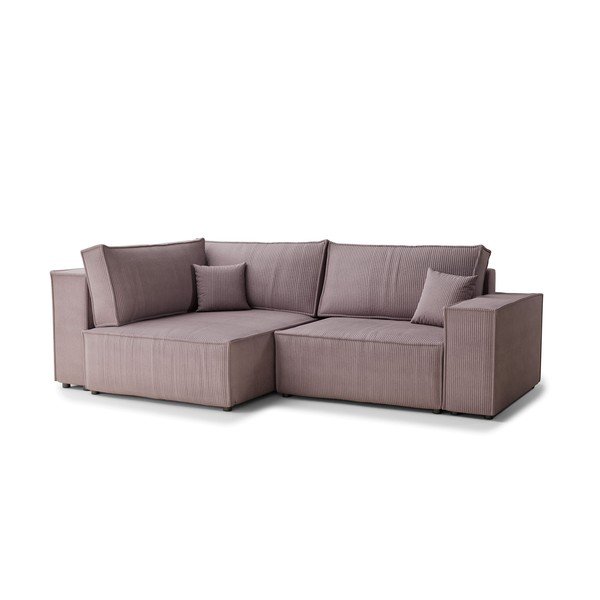 Divano angolare viola allungabile/con contenitore (con penisola a sinistra/a L) con rivestimento in velluto a coste Tonga – Maison de Rêve