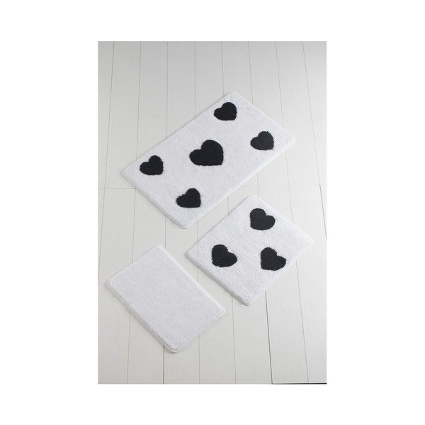 Set di 3 tappetini da bagno in bianco e nero Minik Kalp - Foutastic