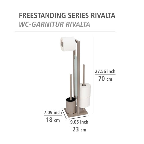 Porta carta igienica marrone chiaro con scopino Rivalta - Wenko-image-4