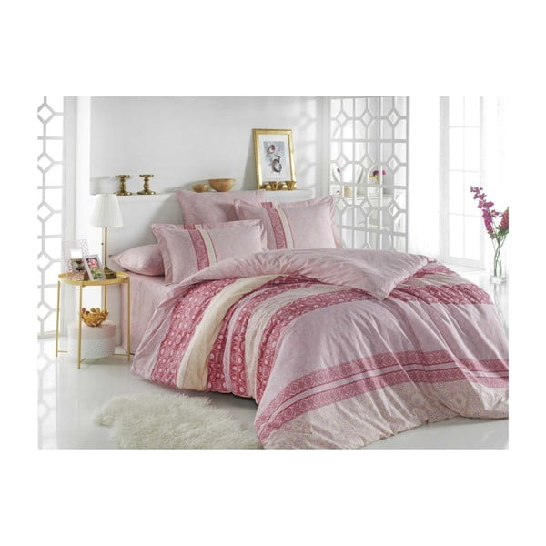 Biancheria da letto matrimoniale in cotone Emma Pink, 200 x 220 cm - Mijolnir