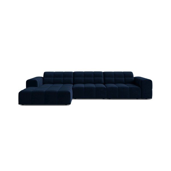Divano angolare blu scuro (con penisola a sinistra/con chaise lounge) con rivestimento in velluto Chicago – Cosmopolitan Design