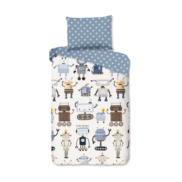 Set copripiumino e federa da bambini blu/beige in cotone per letto singolo 140x200 cm Robo – Good Morning