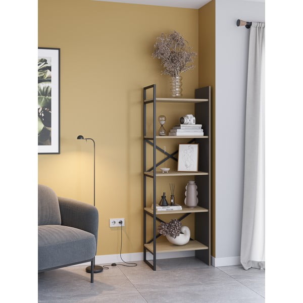 Libreria in rovere decorato in colore naturale 58x175 cm Ara - Marckeric-image-1