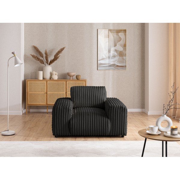 Poltrona grigio scuro con rivestimento in velluto a coste Justin – Ropez-image-1