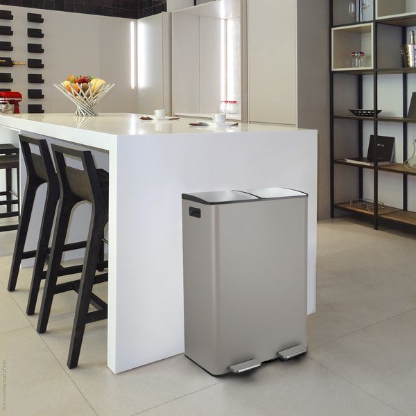 Cestino per la spazzatura grigio tortora in acciaio per raccolta differenziata/con pedale 2x30 l   Aliya – Spirella-image-1