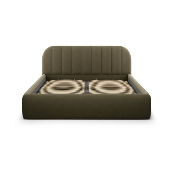 Letto matrimoniale imbottito verde con contenitore con rete inclusa 180x200 cm Juno – Windsor & Co Sofas-image-4