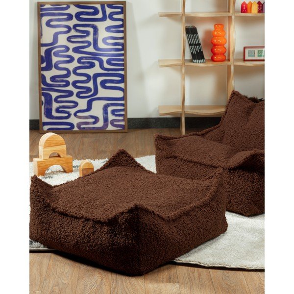 Pouf per bambini marrone scuro con rivestimento in bouclé Warm Hazel – Wigiwama-image-3
