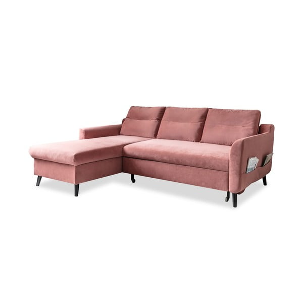 Divano letto angolare in velluto rosa, angolo sinistro Stylish Stan - Miuform-image-3
