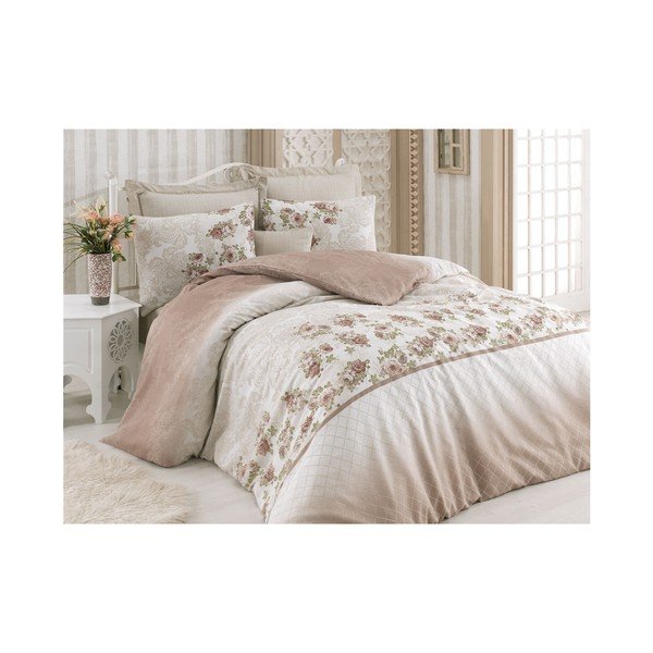 Biancheria da letto singola marrone chiaro in misto cotone Lustro, 140 x 200 cm - Mijolnir